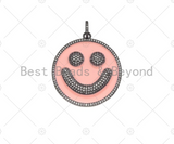 Large Pave Enamel Pink Smiley Face 38mm Pendant, Cubic Zirconia Pave Pendant, Happy face charm, Pink Smiley Face, Sku#ML41