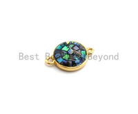 100% Natural Abalone Round Connector with Gold/Silver Plated Edging, Abalone Connector for Earring Bracelets Necklace, 10x15mm,SKU#Z282