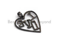 Large CZ Micro Pave Heart LOVE Pendant,Cubic Zirconia Pendant/Charm,Pave Findings, Gold/Black/Silver/Rose Gold,34*37mm, sku#F629