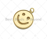 Large Pave Enamel Pink Smiley Face 38mm Pendant, Cubic Zirconia Pave Pendant, Happy face charm, Pink Smiley Face, Sku#ML41