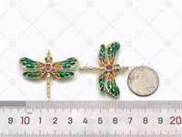 Colorful Enamel Dragonfly Shape Pendant,18K Gold Filled Fuchsia CZ Micro Pave Dragonfly Charm, Necklace Bracelet Charm Pendant, Sku#LK573