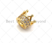 Cute CZ Micro Pave Big Hole Crown Spacer Beads, Cubic Zirconia Crown Beads, CZ Large Hole Crown Charm, 6x7mm, sku#Y333
