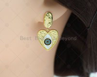 Colorful Enamel Evil Eye on Heart Shape Latch Back Earrings, 18K Gold Filled Heart Stud Earrings, Enamel Earring, Sku#Y582