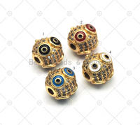 Colorful Enamel Evil Eye On Round Ball Spacer Beads,18K Gold Filled CZ Micro pave Beads, Necklace Bracelet Charm Beads,Sku#LK552