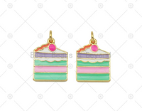 Colorful Enamel Cute Cake Shape Pendant, 18K Gold Filled Cake Charm, Necklace Braclet Charm Pendant, Sku#LD188