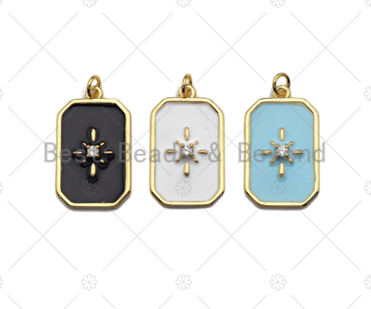 CZ Enamel White Black Turquoise Star on Rectangle Shape Pendant, Enamel Dog Tag pendant, Enamel Jewelry, 16x25mm,sku#LK139