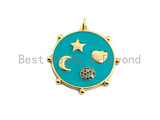Enamel Colorful Star Moon Heart On Round Coin Pendant,CZ Micro Pave Oil Drop pendant,Enamel Jewelry,29x30mm,sku#F977