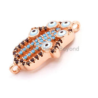 CZ Micro Pave Turquoise Hollow Evil Eye Hamsa Hand Connector, Cubic Zirconia Space Connector,13x21mm, sku#E10