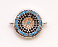 CZ Micro Pave Turquoise Coin Evil Eye Connector for Necklace/Bracelet, Cubic Zirconia Space Charm Connector, 14x18mm,sku#E12