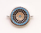 CZ Micro Pave Turquoise Coin Evil Eye Connector for Necklace/Bracelet, Cubic Zirconia Space Charm Connector, 14x18mm,sku#E12