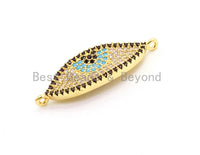 CZ Micro Pave Turquoise Evil Eyes Connector for Bracelet/Necklace, Cubic Zirconia Space Connector, 11x30mm,sku#E14 Bestbeads&Beyond