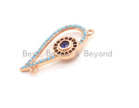 CZ Micro Pave Turquoise Evil Eye Connector, Cubic Zirconia Space Connector, 13x26mm, CZ Pave Beads, sku#E18 Bestbeads&Beyond