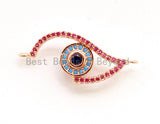 CZ Micro Pave Fuchisa Half Evil Eye Connector for Bracelet/Necklace, Cubic Zirconia Space Connector, Jewelry Findings,11x30mm, sku#E23 Bestbeads&Beyond