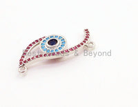 CZ Micro Pave Fuchisa Half Evil Eye Connector for Bracelet/Necklace, Cubic Zirconia Space Connector, Jewelry Findings,11x30mm, sku#E23 Bestbeads&Beyond