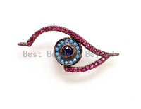 CZ Micro Pave Fuchisa Half Evil Eye Connector for Bracelet/Necklace, Cubic Zirconia Space Connector, Jewelry Findings,11x30mm, sku#E23 Bestbeads&Beyond