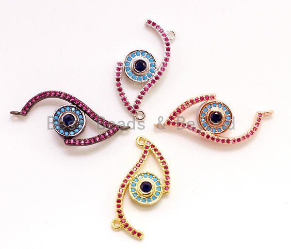 CZ Micro Pave Fuchisa Half Evil Eye Connector for Bracelet/Necklace, Cubic Zirconia Space Connector, Jewelry Findings,11x30mm, sku#E23 Bestbeads&Beyond