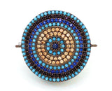 CZ Micro Pave Turquoise Cobalt Round Coin Connector for Bracelet/Necklace, Cubic Zirconia Space Connector, 23mm, 1pc, sku#E27 Bestbeads&Beyond