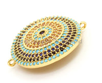 CZ Micro Pave Turquoise Cobalt Round Coin Connector for Bracelet/Necklace, Cubic Zirconia Space Connector, 23mm, 1pc, sku#E27 Bestbeads&Beyond