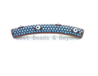 CZ Micro Pave Turquoise Eye Curve Tube, Spacer Tube for 2mm Leather Cord Finding, 37x5mm, sku#E33