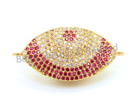 CZ Micro Fuchsia Gold Marquise Shape Evil Eyes Connector for Bracelet Necklace, 16x33mm,sku#E74 Bestbeads&Beyond