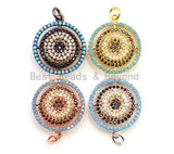 CZ Micro Pave 18x23mm Round Charm/Pendent, Turquoise Blue Cubic Zirconia Pave Pendant in Rose Gold/Silver/Gold/Black Finish, sku#F33