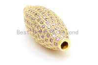 CZ Micro Pave Long Oval Spacer Beads with Clear CZ for Bracelet/Necklace, Cubic Zirconia Beads, Bracelet Charms, 28x11mm,sku#G51