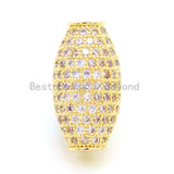 CZ Micro Pave Long Oval Spacer Beads with Clear Crystal for Bracelet/Necklace, Cubic Zirconia Beads, Bracelet Charms, 20x11mm, sku#G52