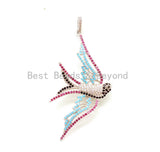 CZ Micro Pave Mixed Color Swallow Bird Pendant, Cubic Zirconia Pendant, Gold/Silver/Rose Gold, 28x61mm, SKU#F11