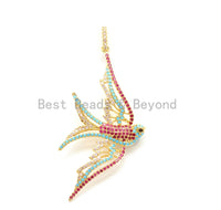 CZ Micro Pave Mixed Color Swallow Bird Pendant, Cubic Zirconia Pendant, Gold/Silver/Rose Gold, 28x61mm, SKU#F11