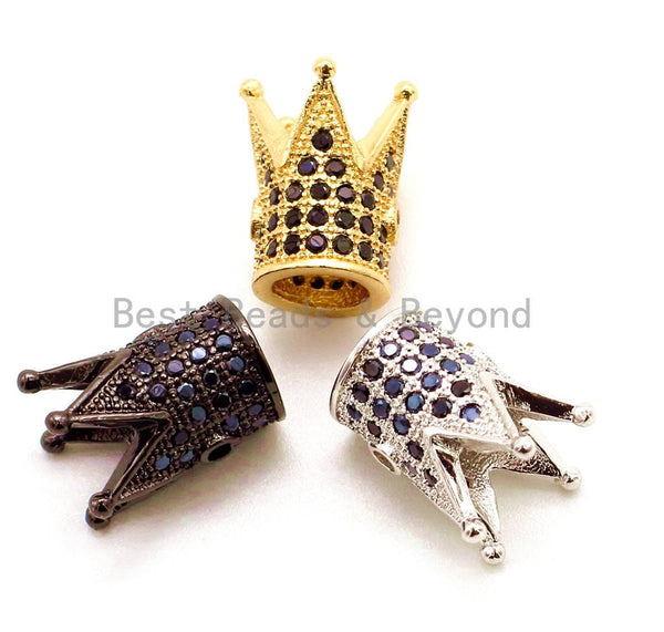 CZ King Crown Black Micro Pave Beads, Cubic Zirconia Crown Space Beads,Men's Women's Jewelry Making, 10x8mm, Sku#G114