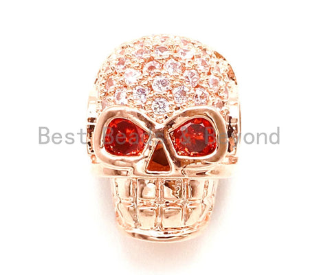 CZ Red Eye Skull Clear Micro Pave Beads, Cubic Zirconia Spacer Beads,12x10x7mm, sku#G135