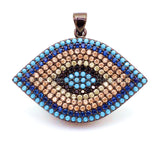 CZ Micro Pave Turquoise Cobalt Marquise Evil Eye Pendant, Cubic Zirconia Pendant,32x28mm, sku#F30