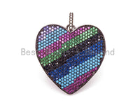 CZ Micro Pave Mixed Color Rainbow Heart Shape Disc Pendant, Cubic Zirconia Pendant, Silver/Gold/Rose Gold/Gunmental Plated, 37x30mm, Sku#F50