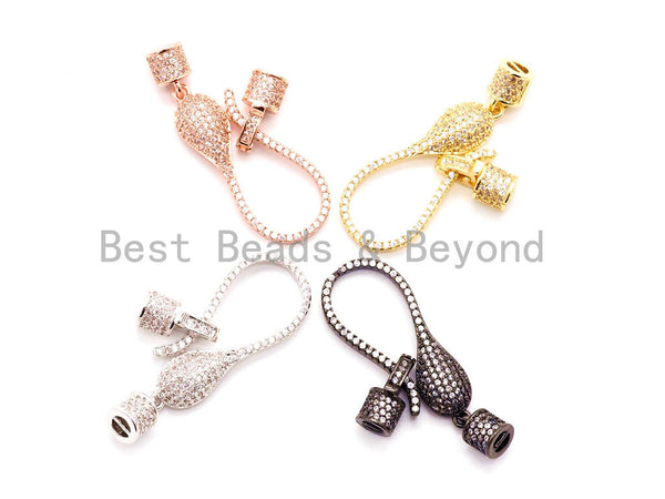 CZ Micro Pave S Lobster Hook Clasp Connector for Knotting and Threading 48x14mm, Cubic Zirconia Clasp, Clasp/Connector/Pendant,sku#H51