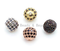6mm/8mm/10mm/12mm CZ Micro Pave Ball Beads, Gold/Silver/Rose Gold/Black Plated, Black CZ Pave, Ball Space Beads, sku#G307