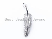 CZ Micro Pave Feather Pendant with Jump Ring, Cubic Zirconia Pendant/Charm,44x12mm,sku#F97