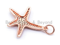 CZ Micro Pave Starfish Pendant/Charm, Cubic Zirconia Charm, Silver/Gold/Rose Gold/Black Tone 22x30mm, Sku#F122