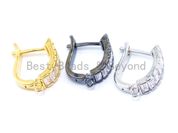 1Pair/3Pairs CZ Micro Pave Latch Back Earring, Lever back Earring, Gold, Silver black, Huggie Ear wire,sku#J10