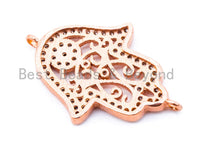 CZ Micro Pave Hollow Floral Hamsa Hand Connector, Cubic Zirconia Gold/Silver/Rose Gold Plated Hand Charm, sku#E202