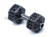Black CZ Micro Pave 26x11mm Dumbbell Beads for Necklace Bracelet, Cubic Zirconia weightlifting spacer Beads,Men's Jewelry Finding sku#G220