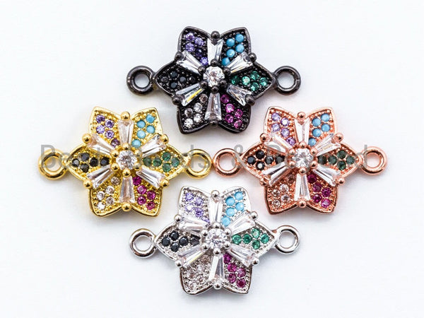 Mixed Color CZ Micro Pave Starfish Flower Charm Connector, Cubic Zirconia Space Connector/Charm, Pave Floral Charm,19x21mm, sku#E215