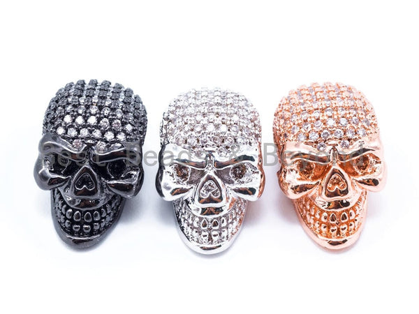 3D CZ Clear Micro Pave Skull/Skeleton Charm Beads, Skull Charm, Men's Jewelry Findings, Halloween Pave, 17x18mm, sku#G242
