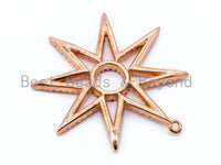 CZ Micro Pave 37mm Eight Points Star Pendant Charm, Black Clear CZ Pave in Gold Silver Rose Gold Finish, Star Pendant Charm,sku#B16