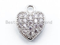 1PC/2PCS Clear CZ Micro Pave 10mm Heart Charm, CZ Pave Charm in Gold/Rose Gold/Silver Finish, sku#B23