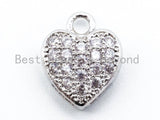 1PC/2PCS Clear CZ Micro Pave 10mm Heart Charm, CZ Pave Charm in Gold/Rose Gold/Silver Finish, sku#B23