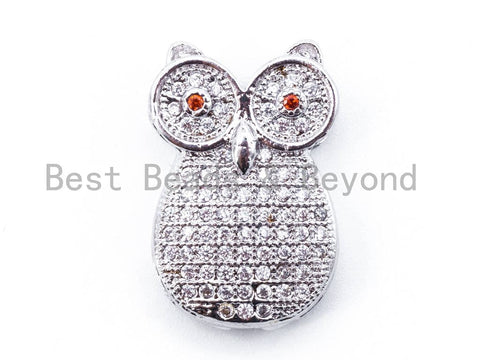CZ Micro Pave Owl with Red Eye Beads, Rose Gold/Gold/Sliver Plated, 13x20x5mm, sku#C42