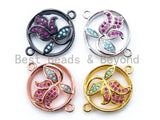 CZ Micro Pave  Fuchsia Turquoise Flower in a Ring Connector, Cubic Zirconia Spacer Connector,Pave Findings, 16x21mm, sku#M112