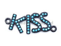 CZ Micro Pave Turquoise Kiss Connector, Cubic Zirconia Spacer Charms, Bracelet Letter Beads,12x32mm, sku#M117