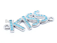 CZ Micro Pave Turquoise Kiss Connector, Cubic Zirconia Spacer Charms, Bracelet Letter Beads,12x32mm, sku#M117