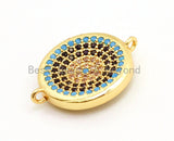 CZ Micro Pave Turquoise Coin Evil Eye Connector for Necklace/Bracelet, Cubic Zirconia Space Charm Connector, 14x18mm,sku#E12